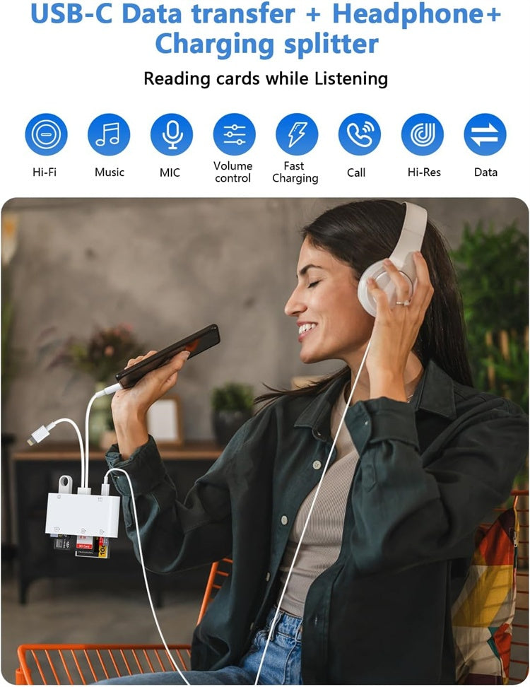 NÖRDIC USB-C/Lightning Kortlæser 5 Slots CF, SD, MicroSD, MS, XD 1xUSB-A 1xUSB-C UHS-I