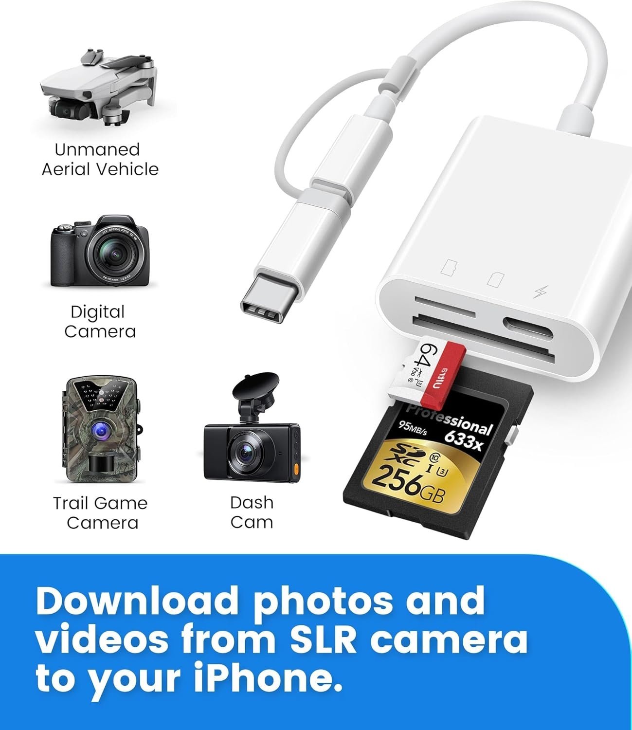 NÖRDIC USB-C, Lightning-kortlæser 2-slot SD, MicroSD 1xUSB-C Opladning PD30W UHS-I