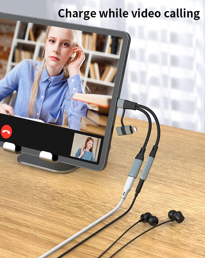 NÖRDIC USB-C+Lightning til lyd 3,5mm PD60W USB-C 15cm