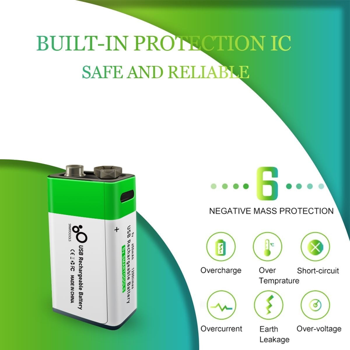 NÖRDIC USB-C Genopladelige Batterier 2-pak 9V/6LR61