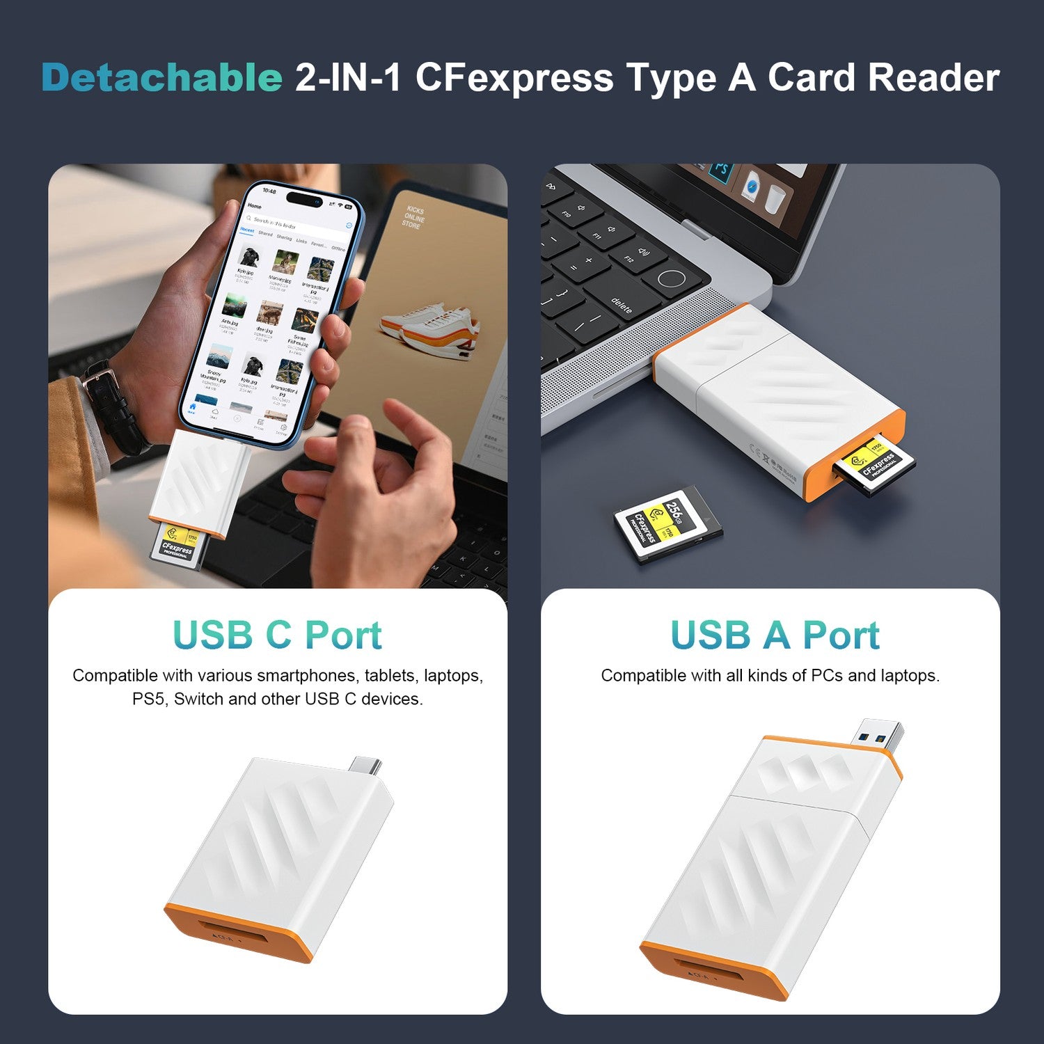 NÖRDIC USB-A, USB-C 3.0 Kortlæser CFexpress Type A UHS-I