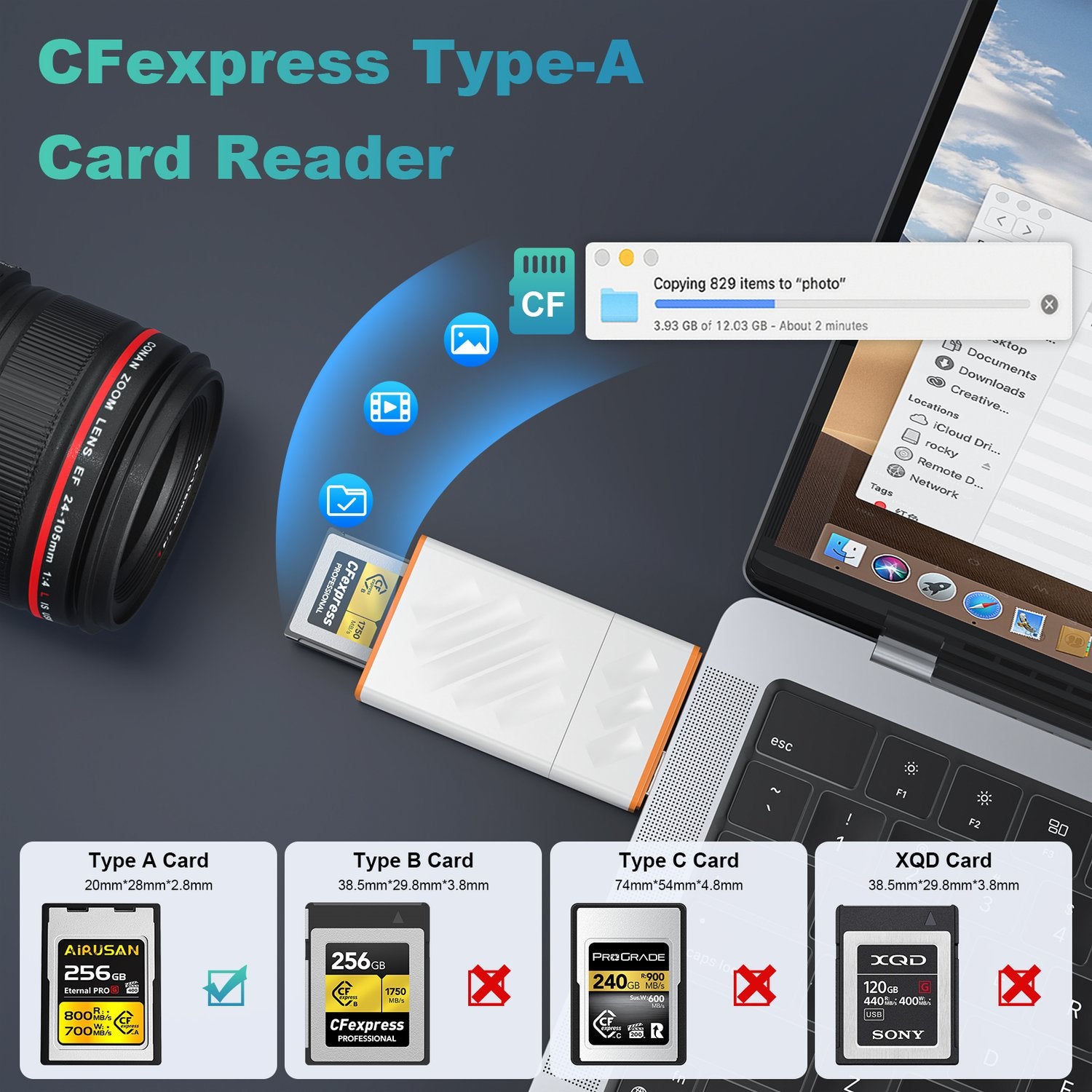 NÖRDIC USB-A, USB-C 3.0 Kortlæser CFexpress Type A UHS-I