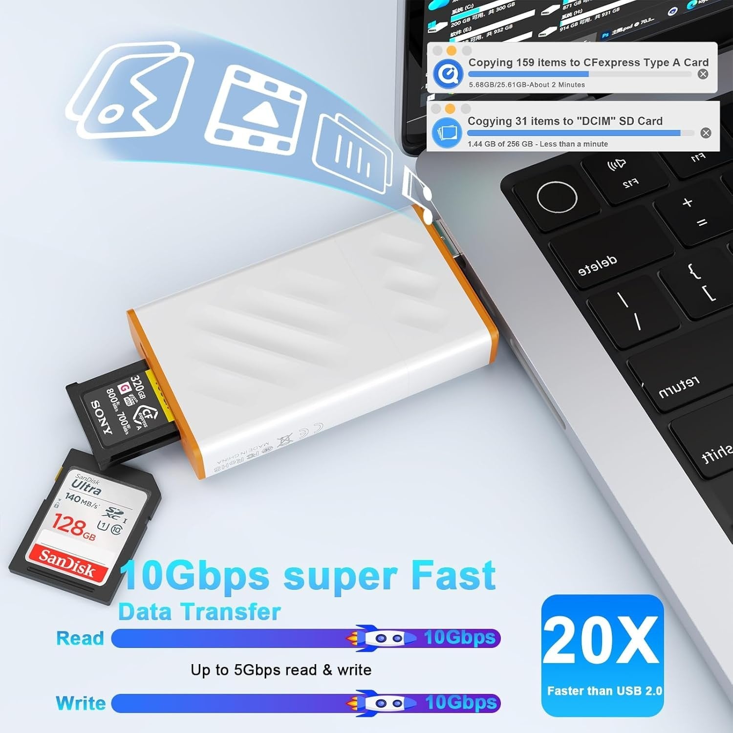 NÖRDIC USB-A, USB-C 3.0 Kortlæser 2 Slot CFexpress Type A, SD3.0 UHS-I