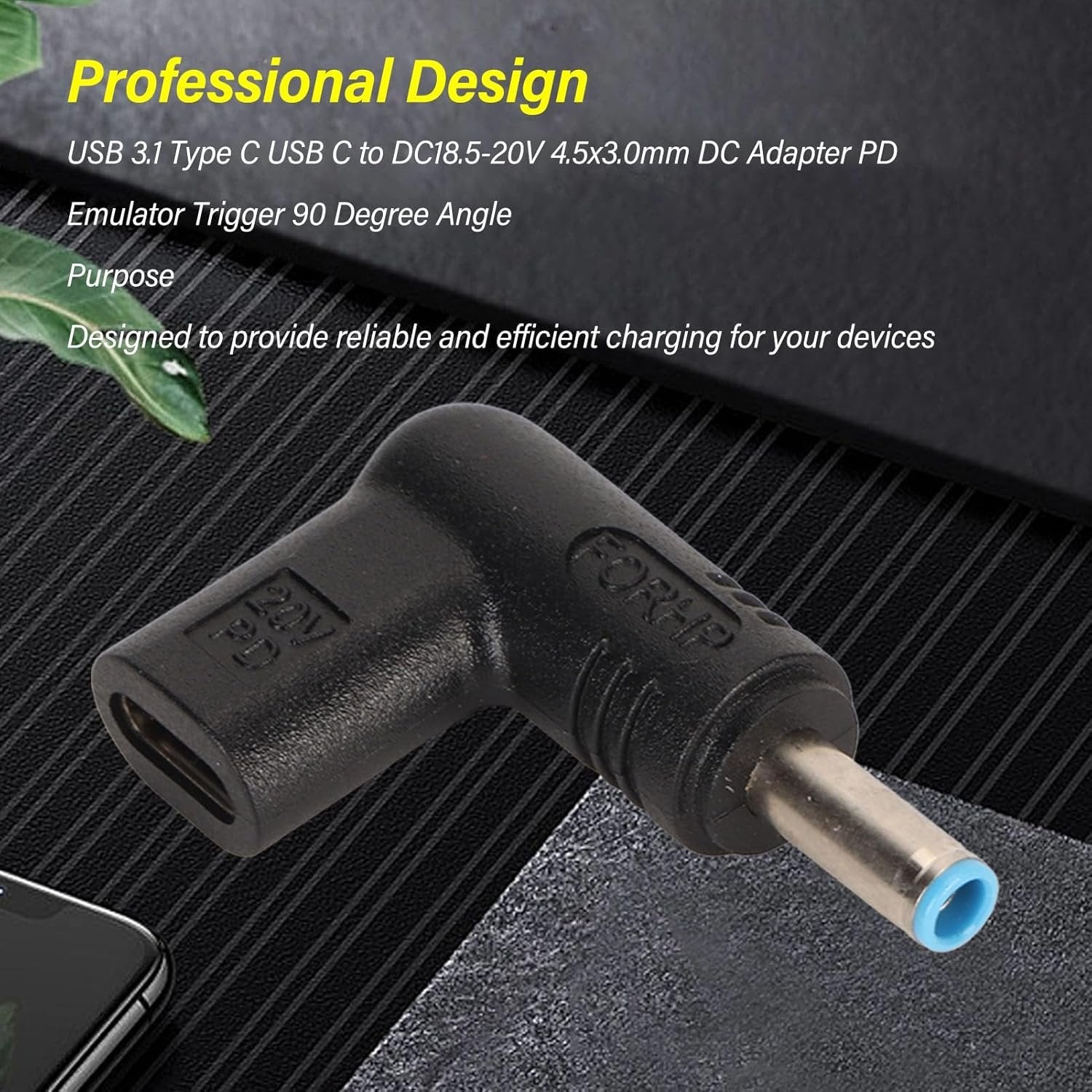 NÖRDIC USB-C til DC 4.5x3.0mm adapter 100W 12-20V til HP-bærbare