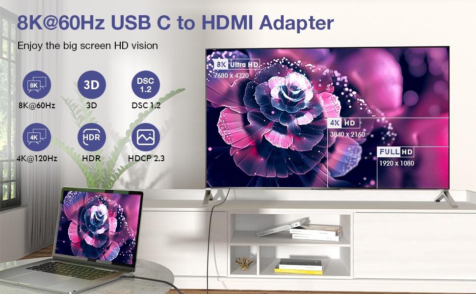 NÖRDIC USB-C til HDMI 8K60Hz adapter