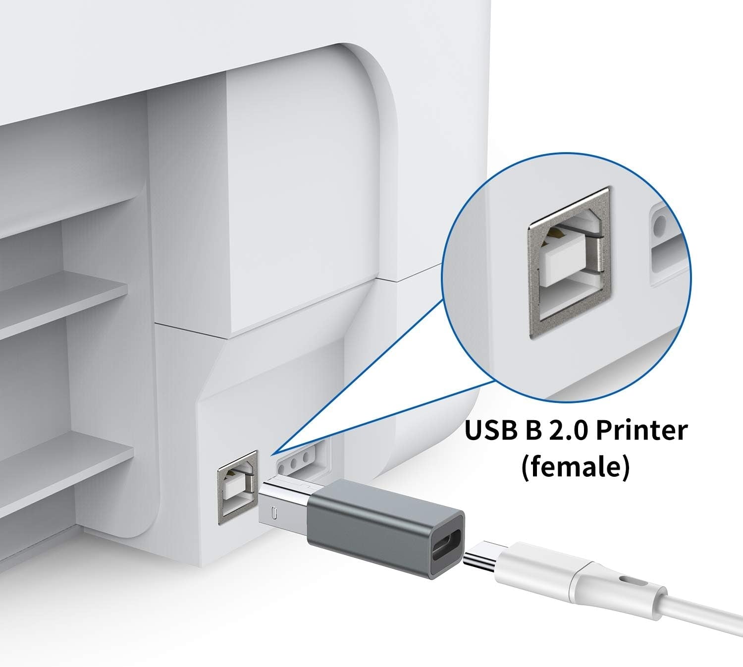 NÖRDIC USB-C til USB B-adapter til printere og MIDI-enheder Understøtter datasynkronisering