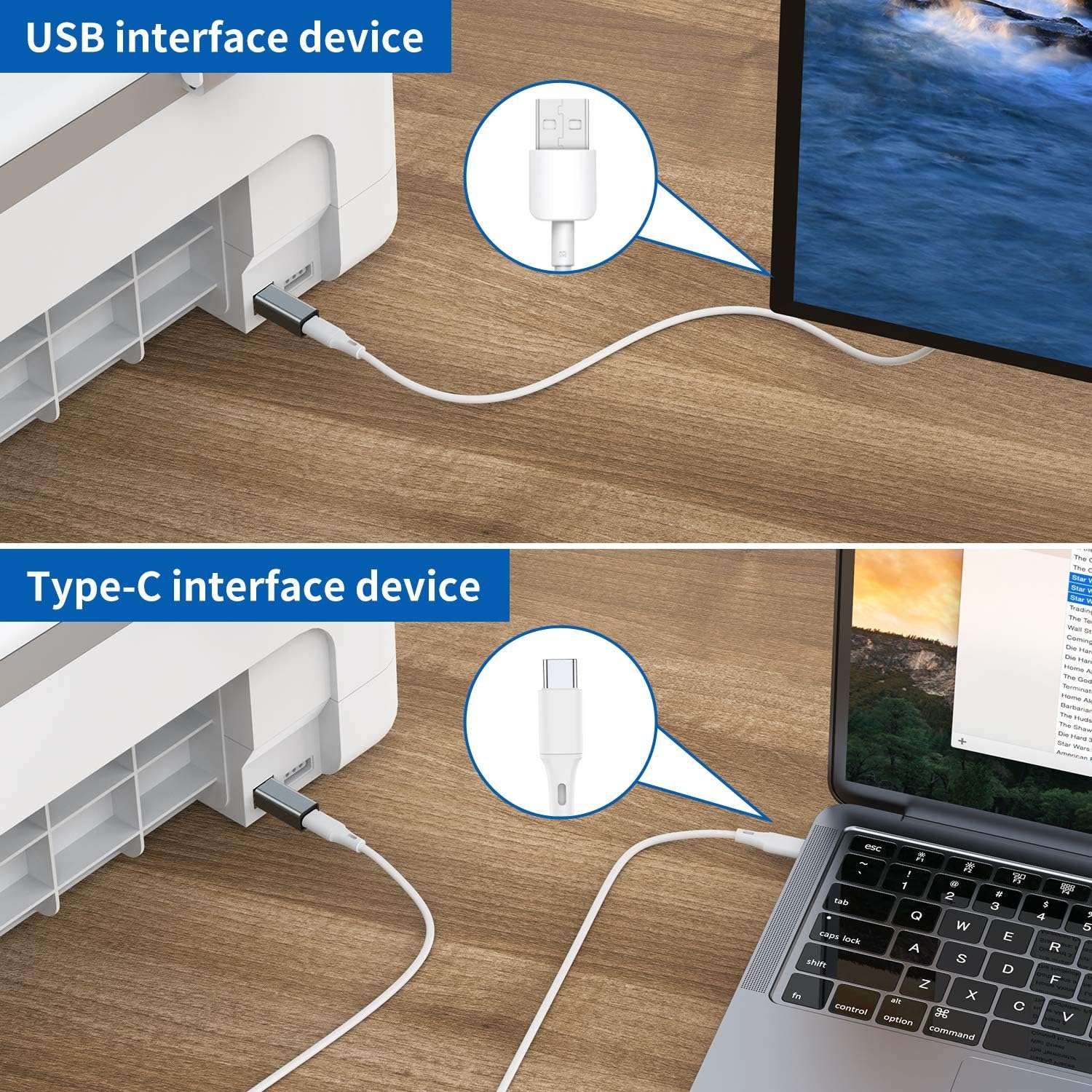 NÖRDIC USB-C til USB B-adapter til printere og MIDI-enheder Understøtter datasynkronisering