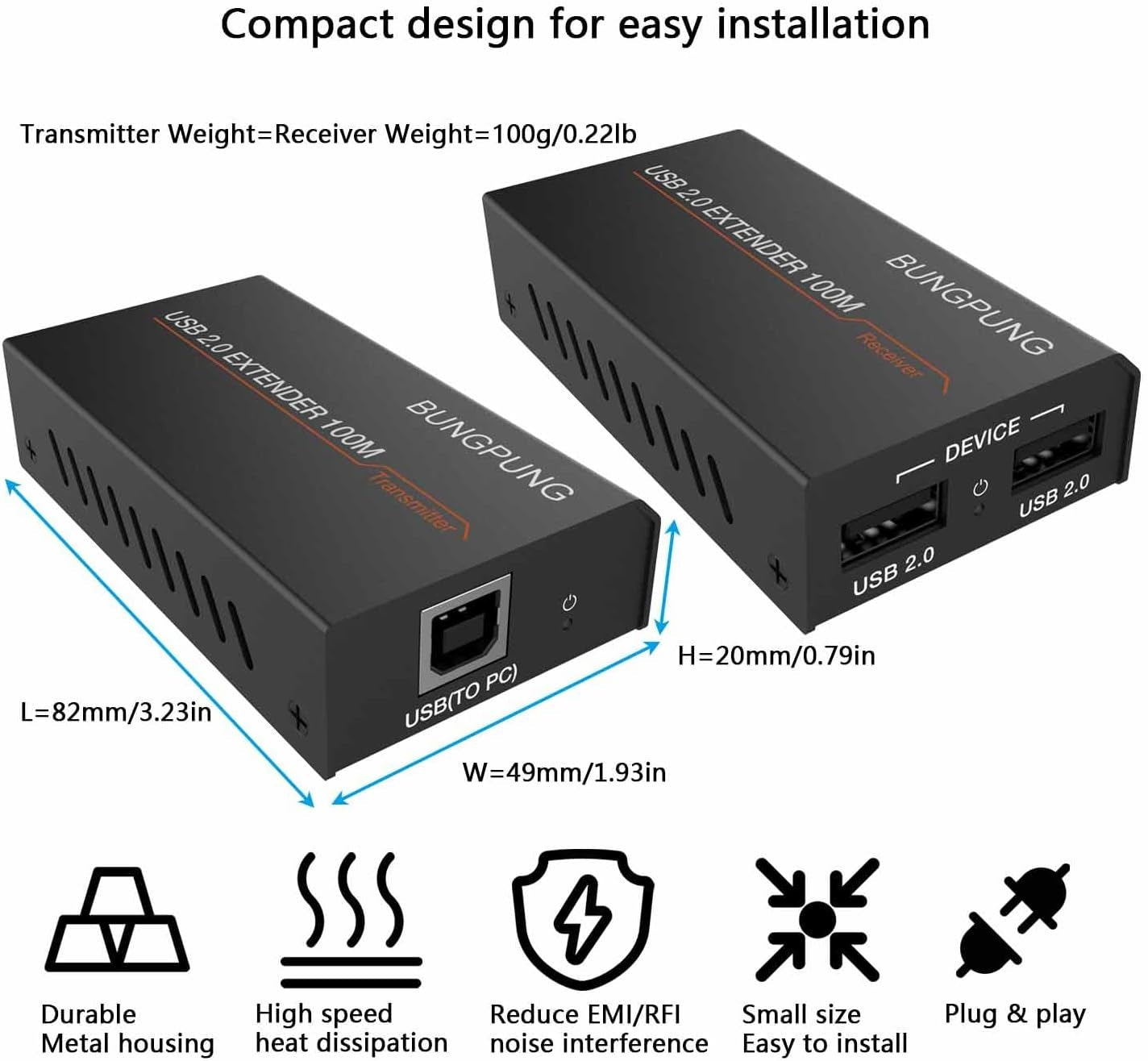 NÖRDIC USB-forlænger Splitter 1 til 2 CAT6 100m