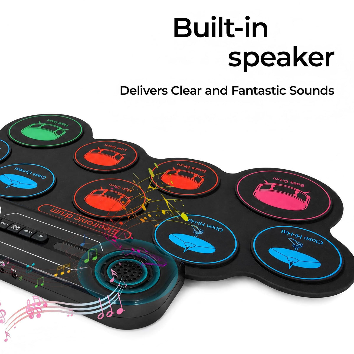 NÖRDIC USB MIDI Electronic Portable Drum Roll Up Pad 9 Pad Built in Speaker Headphone Jack Dual Pedals