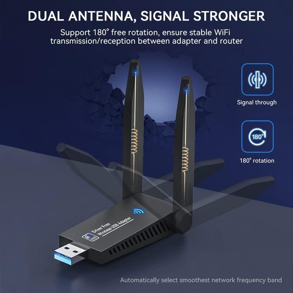 NÖRDIC WIFI6 Bluetooth 5.0 trådløs USB 3.0 adapter Dual Band 2.4/5.8GHz 1300Mbps