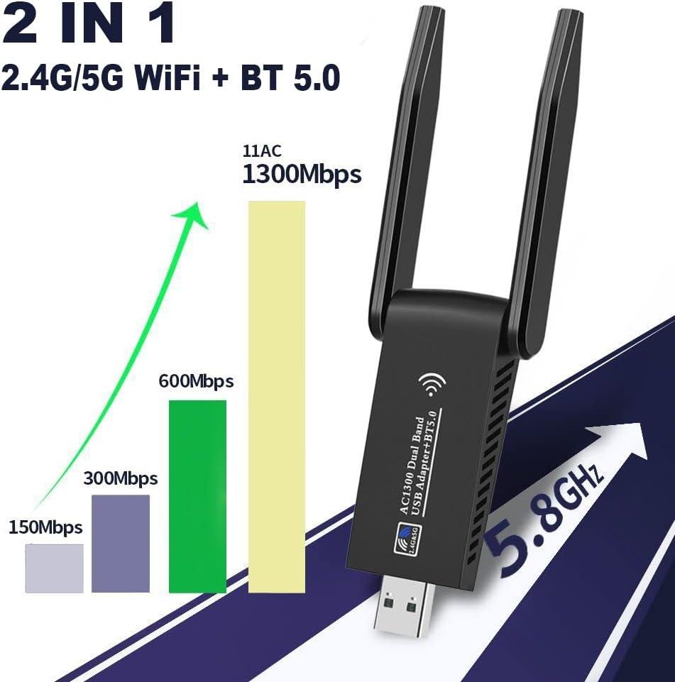 NÖRDIC WIFI6 Bluetooth 5.0 trådløs USB 3.0 adapter Dual Band 2.4/5.8GHz 1300Mbps