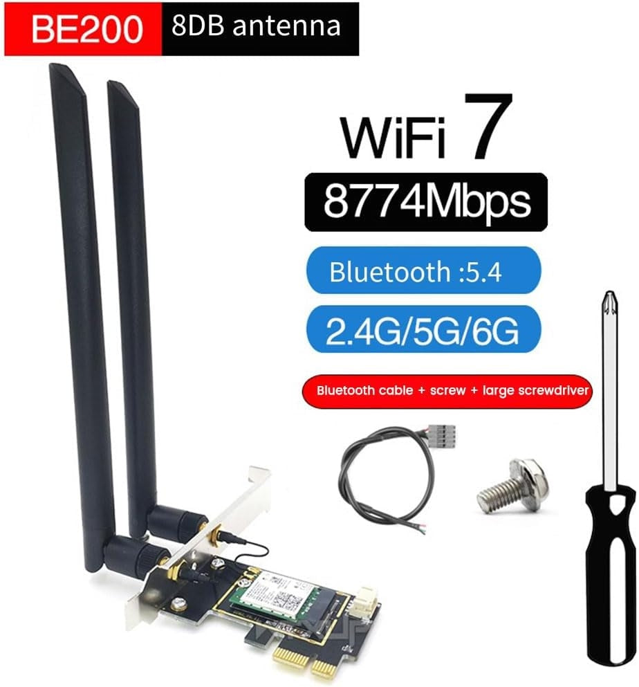 NÖRDIC WiFi 7 PCIe x1 trådløst netværkskort med Intel BE200-chipset, 8800 Mbps, Bluetooth 5.4