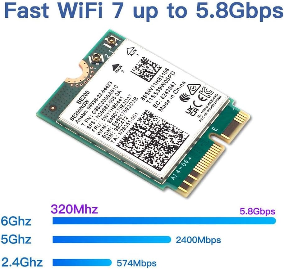 NÖRDIC WiFi 7 PCIe x1 trådløst netværkskort med Intel BE200-chipset, 8800 Mbps, Bluetooth 5.4