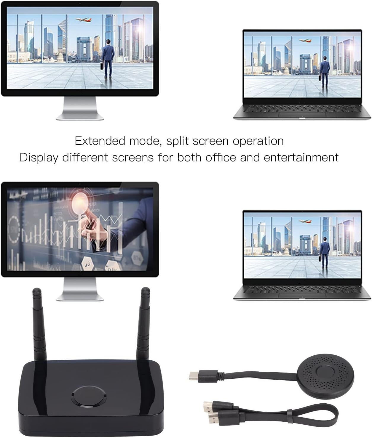 NÖRDIC Trådløst HD 1080P Multimedia Interface Sender og Modtager Sæt, Understøtter 5G og 2.4G Dual Band WiFi