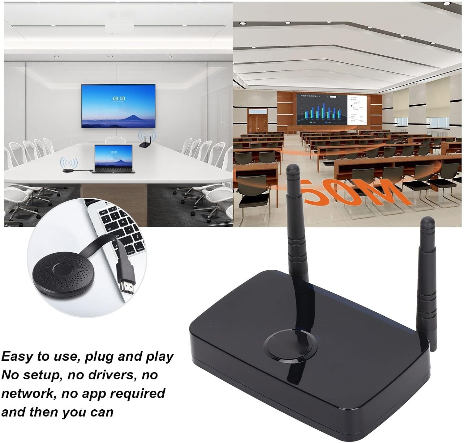 NÖRDIC Trådløst HD 1080P Multimedia Interface Sender og Modtager Sæt, Understøtter 5G og 2.4G Dual Band WiFi