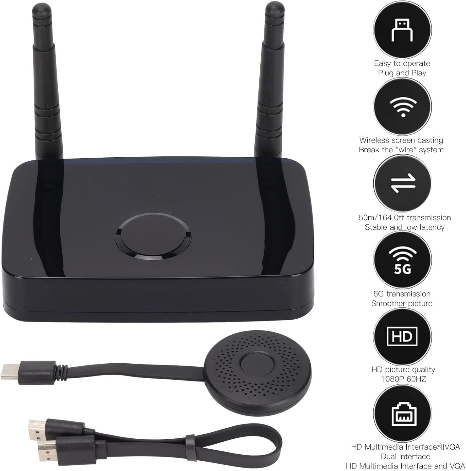 NÖRDIC Trådløst HD 1080P Multimedia Interface Sender og Modtager Sæt, Understøtter 5G og 2.4G Dual Band WiFi