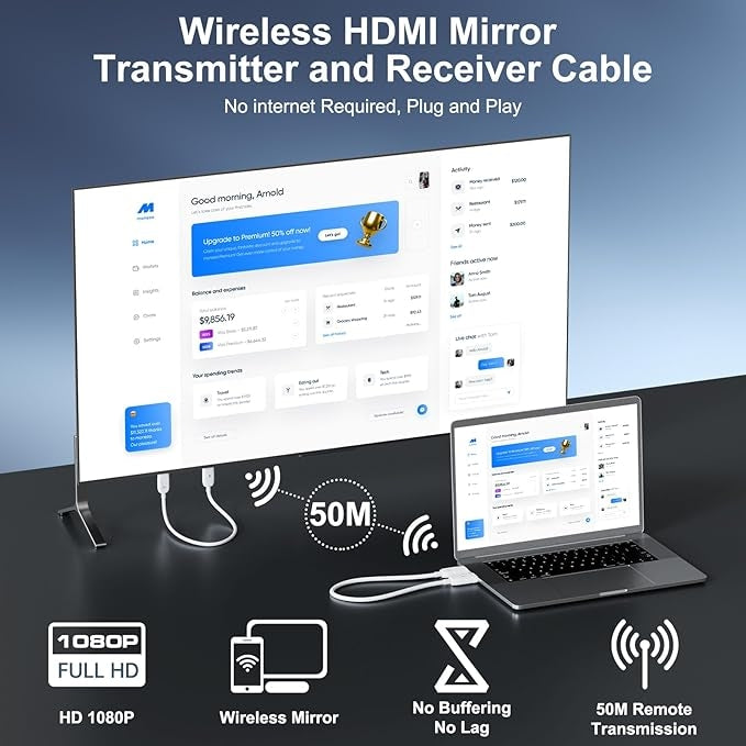 NÖRDIC Trådløs HDMI Extender Sender og Modtager Sæt, 30m 1080p Support 5GHz
