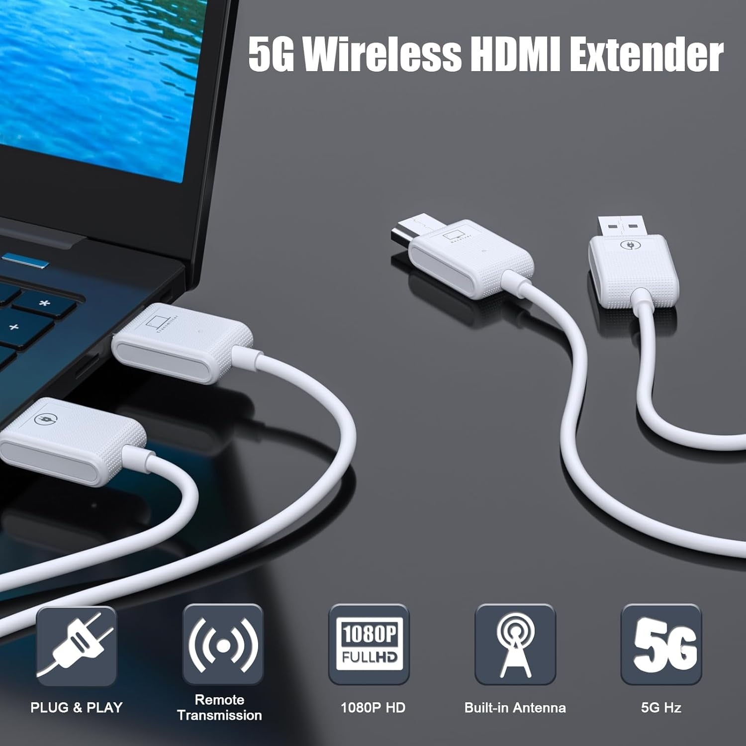 NÖRDIC Trådløs 2.4/5G HDMI Extender Sender og Modtager Kit, 30m 1080p 60Hz