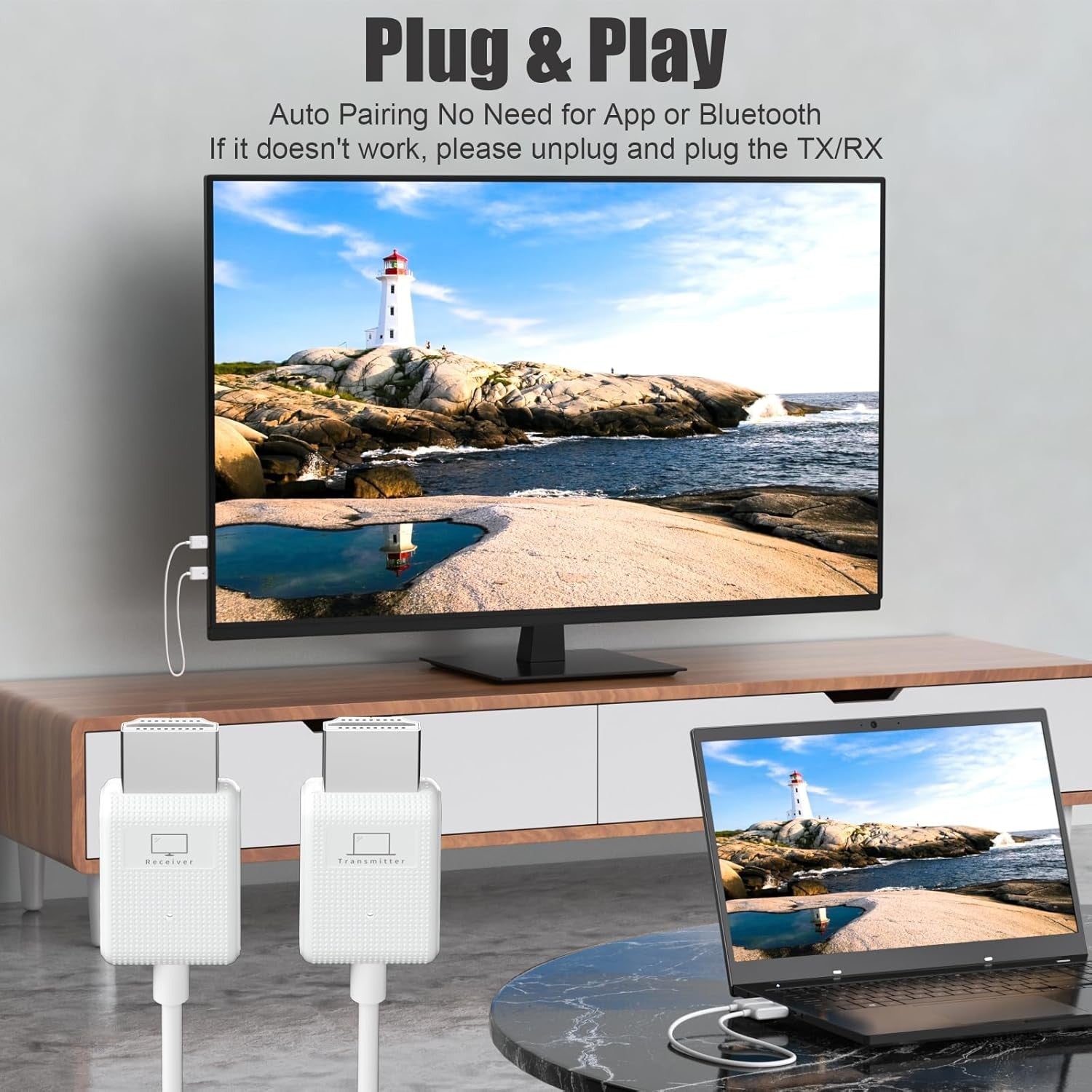 NÖRDIC Trådløs 2.4/5G HDMI Extender Sender og Modtager Kit, 30m 1080p 60Hz