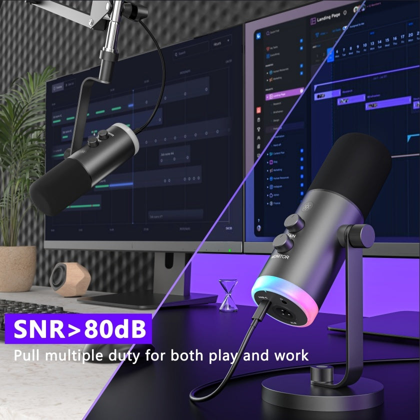 NÖRDIC XLR/USB Dynamic Microphone Kit, RGB Adjustable Boom Arm Stand for Streaming, Gaming, Voice-Over, Recording