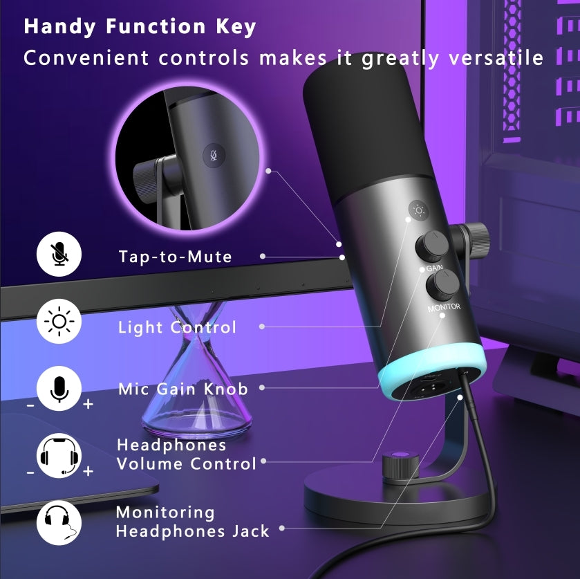 NÖRDIC XLR/USB Dynamic Microphone Kit, RGB Adjustable Boom Arm Stand for Streaming, Gaming, Voice-Over, Recording