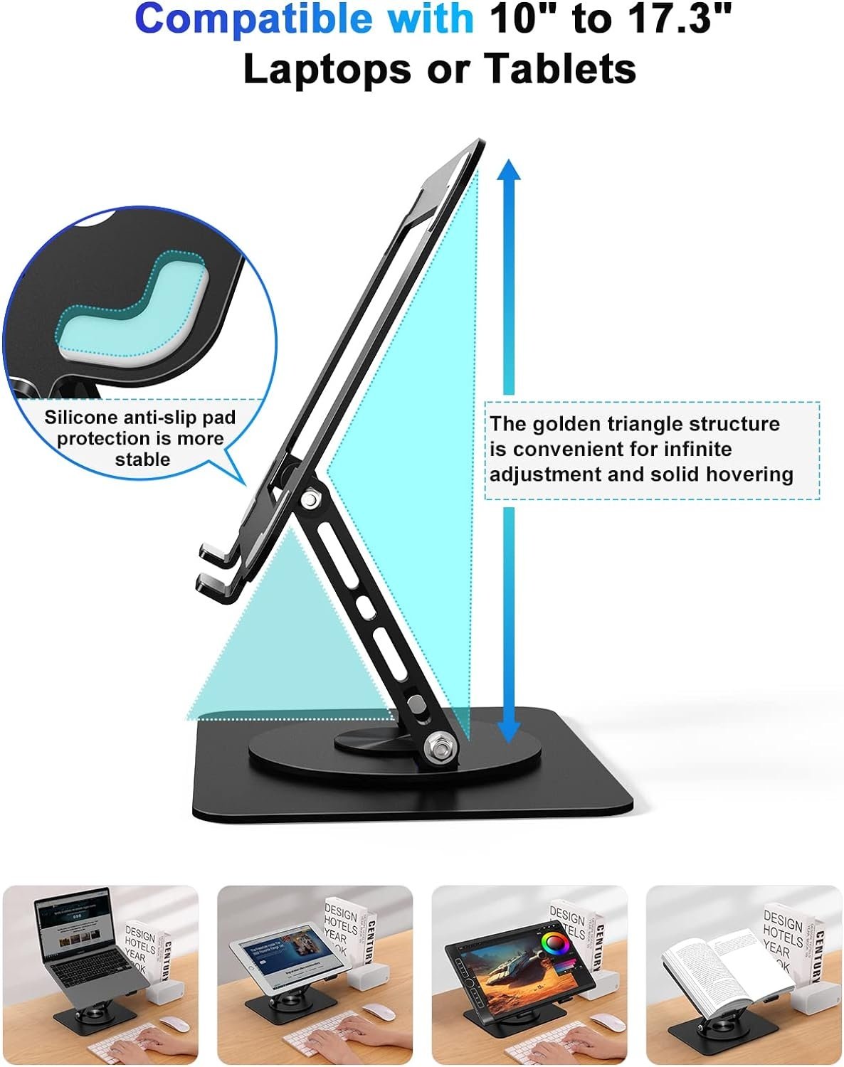 NÖRDIC bærbar stativ til op til 17" roterbar og justerbar højde notebook stativ laptop stativ mørkegrå