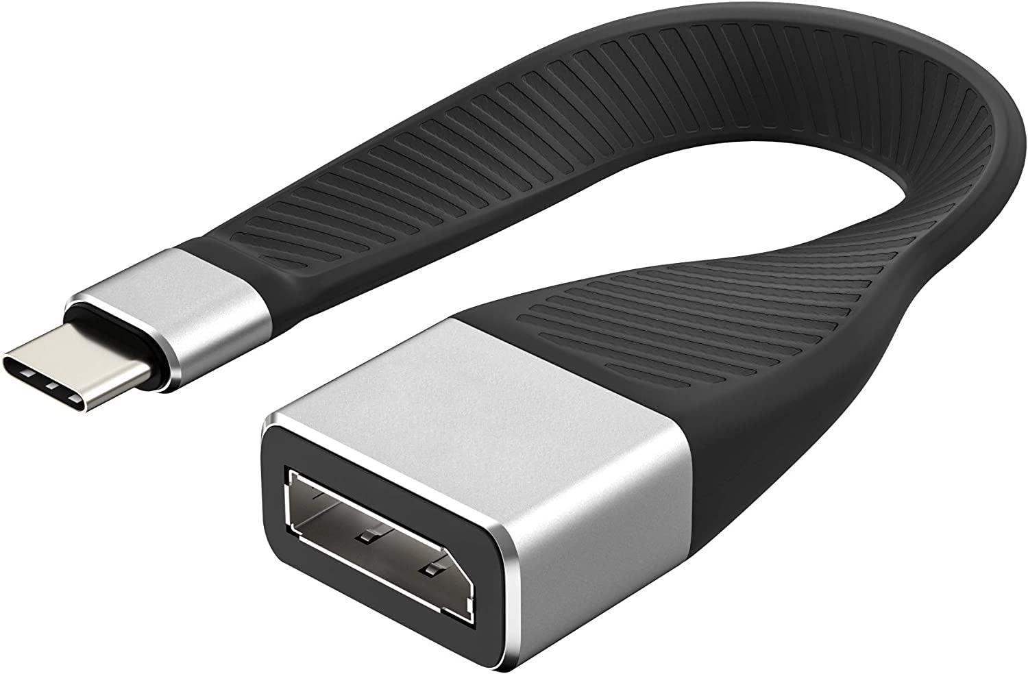 NÖRDIC kort fladkabel 14 cm USB-C til Displayport adapterkabel adapter 4K i 60Hz 21,6Gbps Understøttelse af 3D og HDCP 1.4 og 2.2