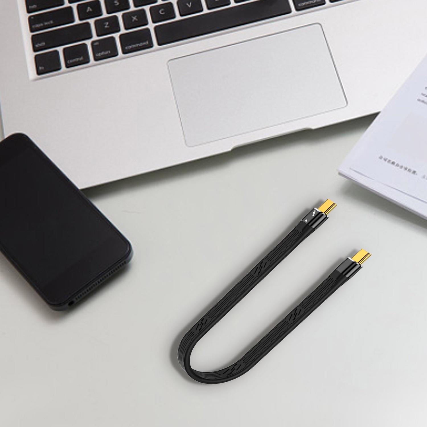 NÖRDIC kort fladkabel Thunderbolt 4 14cm 40Gbps data 8K video PD 100W kompatibel med TB3 og USB4