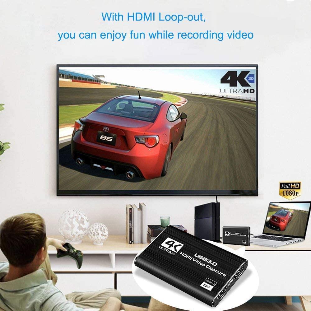 NÖRDIC videooptagelsesadapter USB3.0 HDMI-udgang 4K 60Hz HDMI med sløjfemikrofon og lydudgang HDMI-signalsløjfeudgang