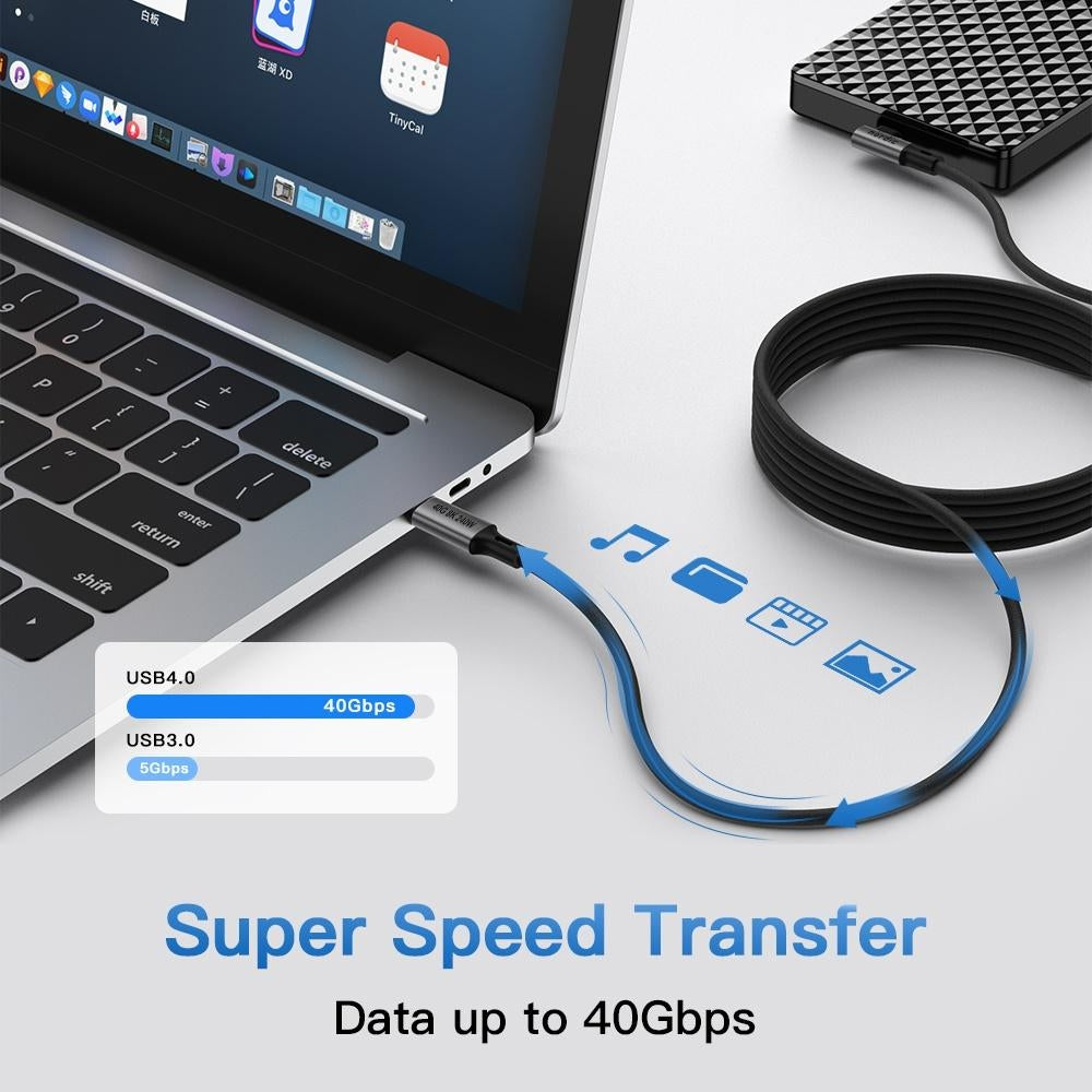 NÖRDIC vinklet 1m USB4 USB-C til C Nylon flettet kabel PD3.1 240W 40G 8K60Hz 4K144Hz Grå