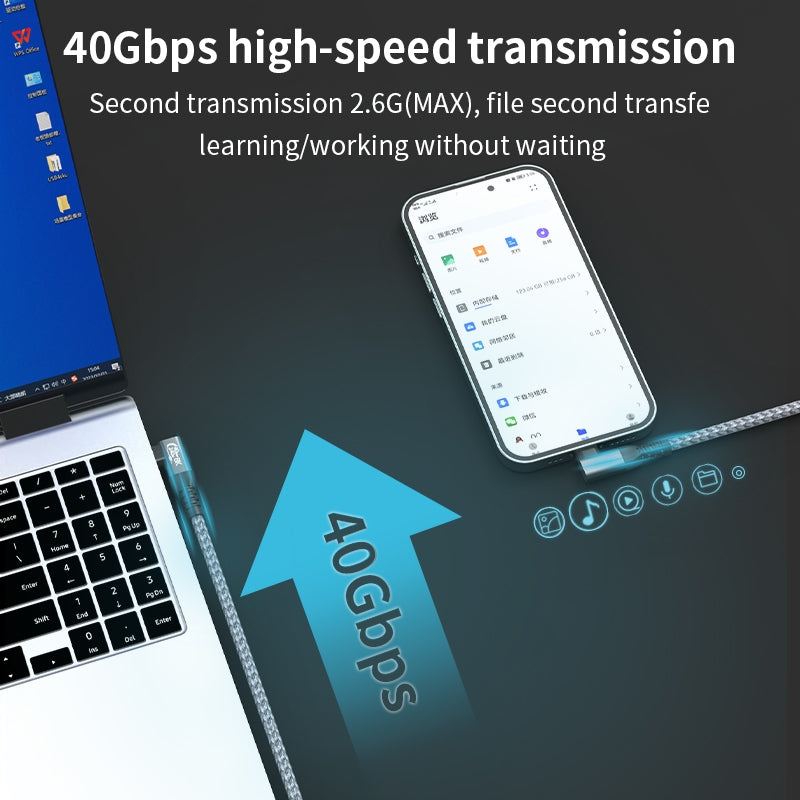 NÖRDIC vinklet 1m USB4 USB-C til C Nylon flettet kabel PD3.1 240W 40G 8K60Hz 4K144Hz Grå