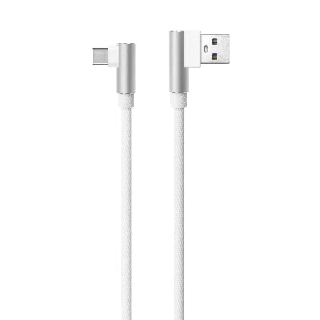 NÖRDIC vinklet USB C til vinklet USB et kabel til synkronisering og opladning hvid 2m