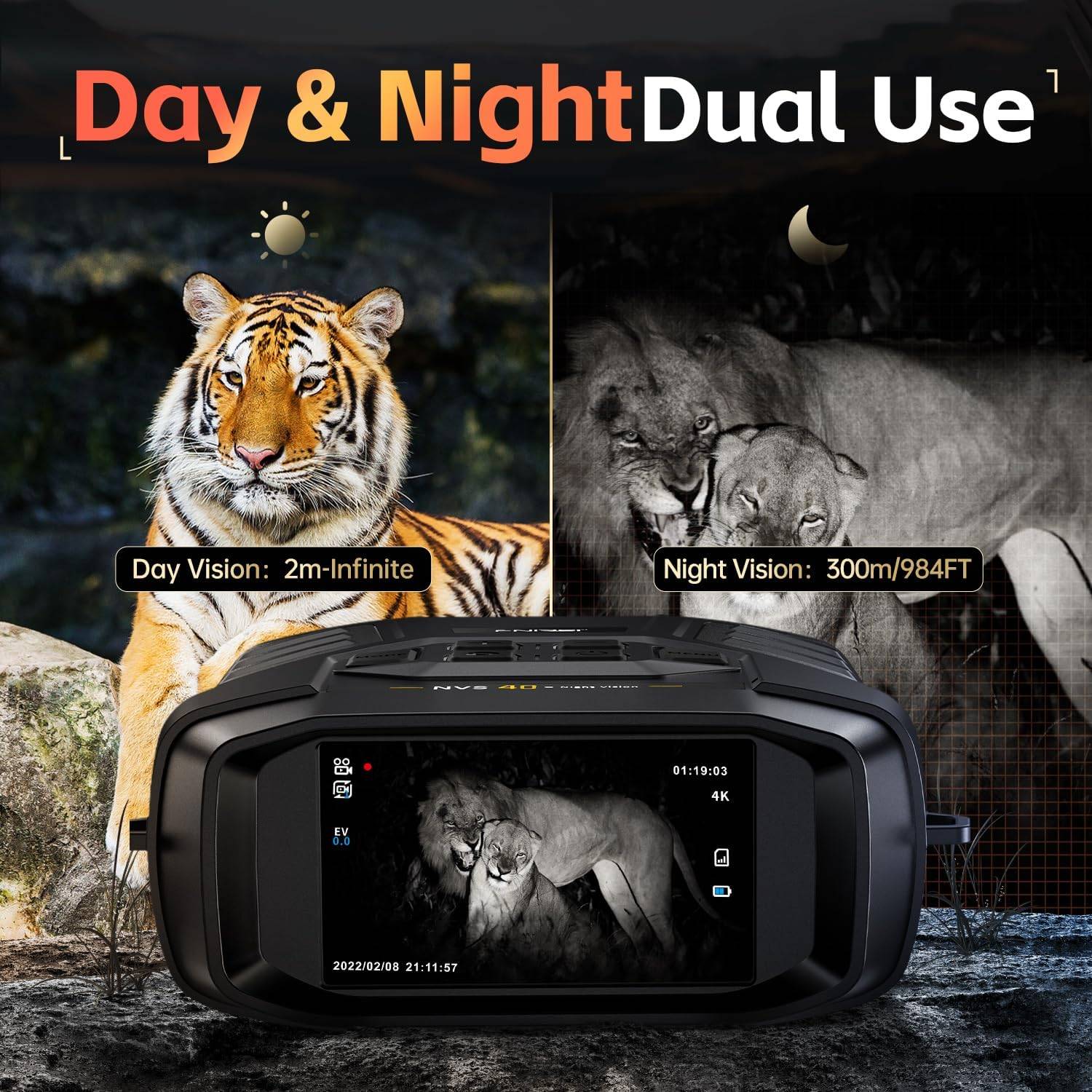 NVS-40 Kikkert 4K HD med nattesyn 6x digital zoom 300m jagt camping sigtekikkert ur observering af objekter