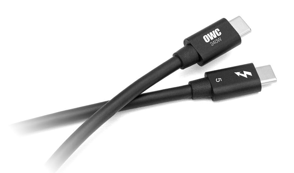 OWC 30cm Thunderbolt 5 Certificeret USB-C kabel 120G 240W 8K60Hz Kompatibel med Thunderbolt 4, USB4 og USB-C, Sort