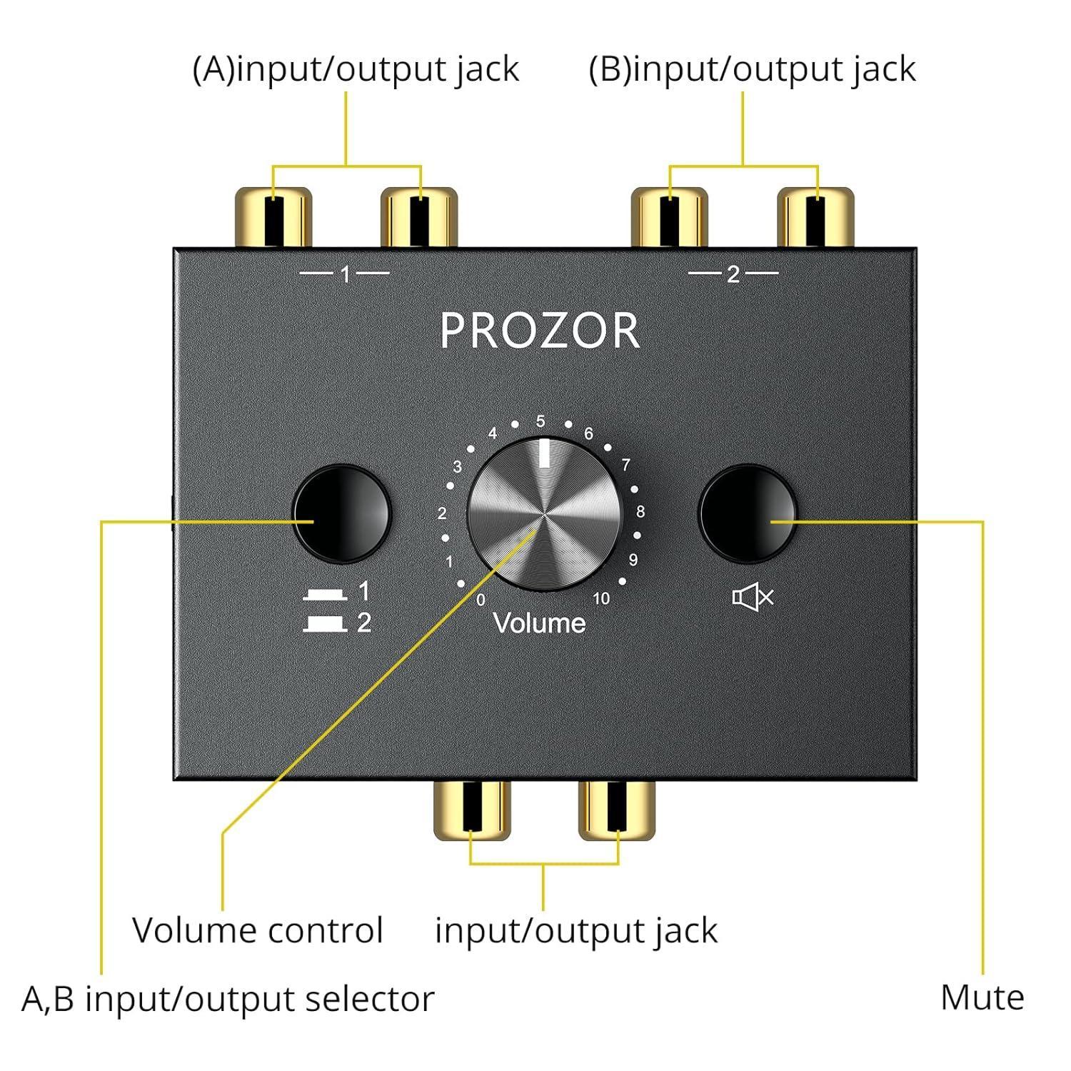 RCA Stereo Audio Switcher - 2 in 1 Out R/L Stereo Audio Switch, 1 in 2 Out Stereo Audio Splitter