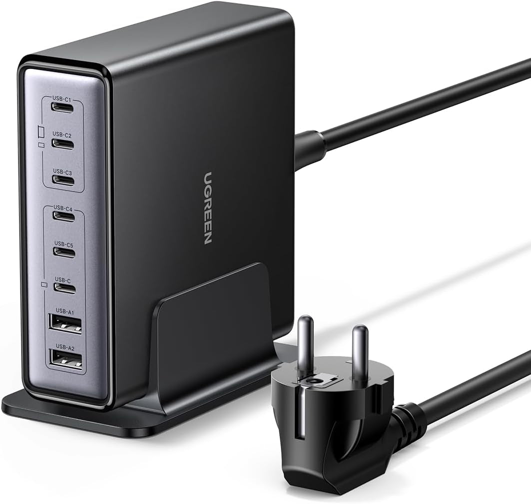 UGREEN Nexode 200W GaN USB C Opladningsstation, 8-Port Bordoplader med PD 100W