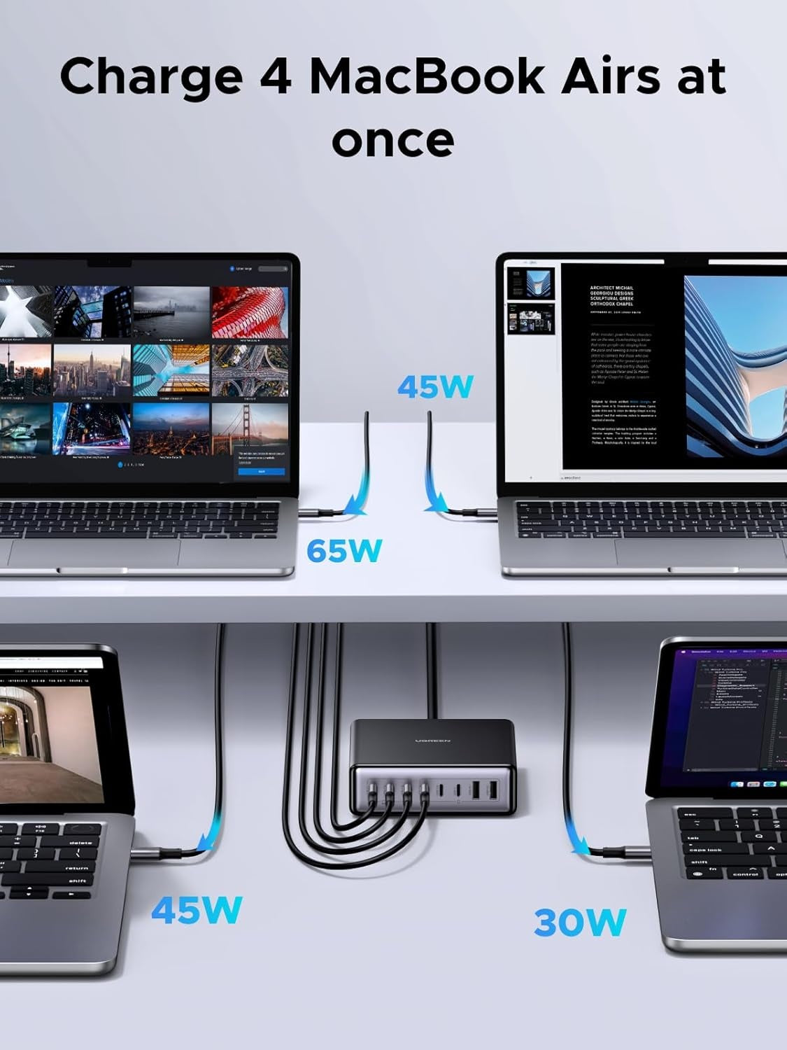 UGREEN Nexode 200W GaN USB C Opladningsstation, 8-Port Bordoplader med PD 100W