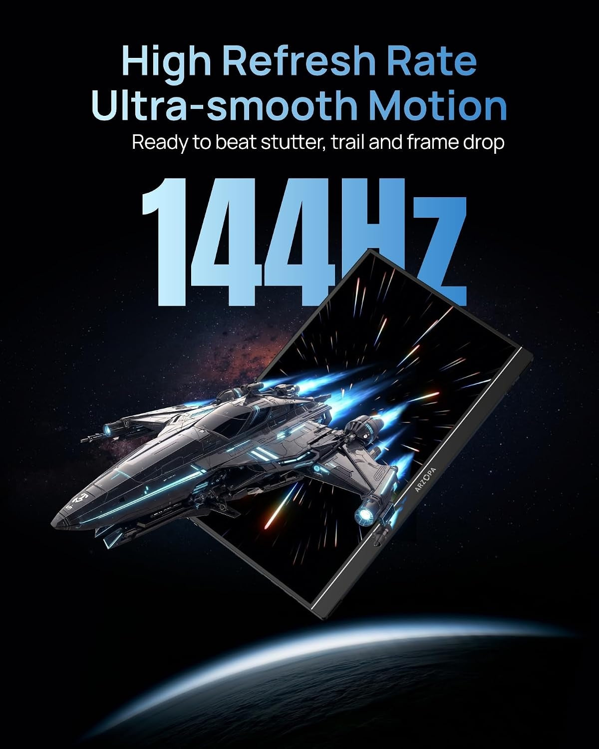 USB 144Hz Monitor 16.1" Ultra-Thin Laptop Screen with Storage Bag, 106% sRGB 1920×1080p FHD HDR for Laptop/PC/Mac/PS3/4/5/Xbox Grey