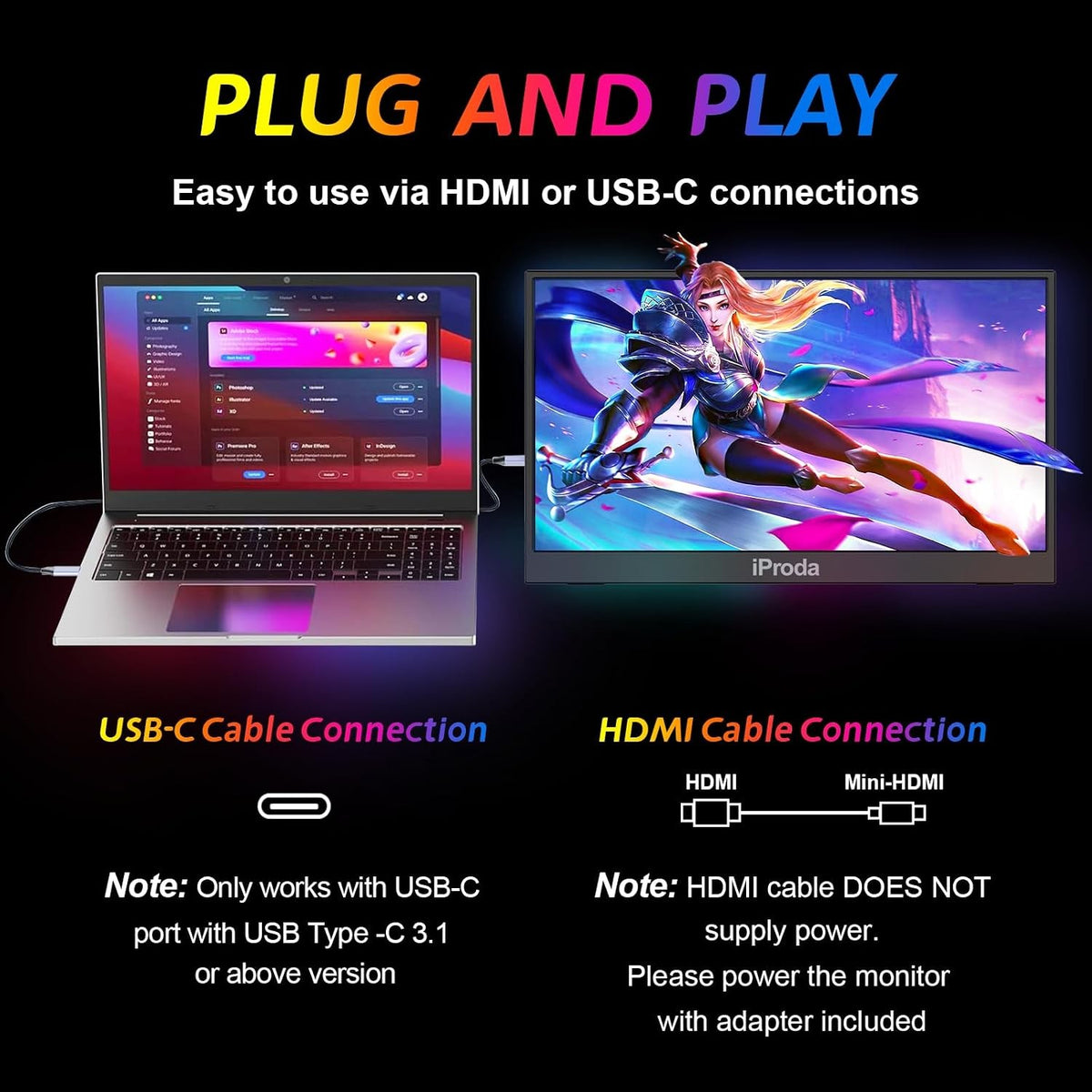 USB 18.5 "Portable Monitor 100% sRGB, 120Hz Portable Gaming Monitor 1080P
