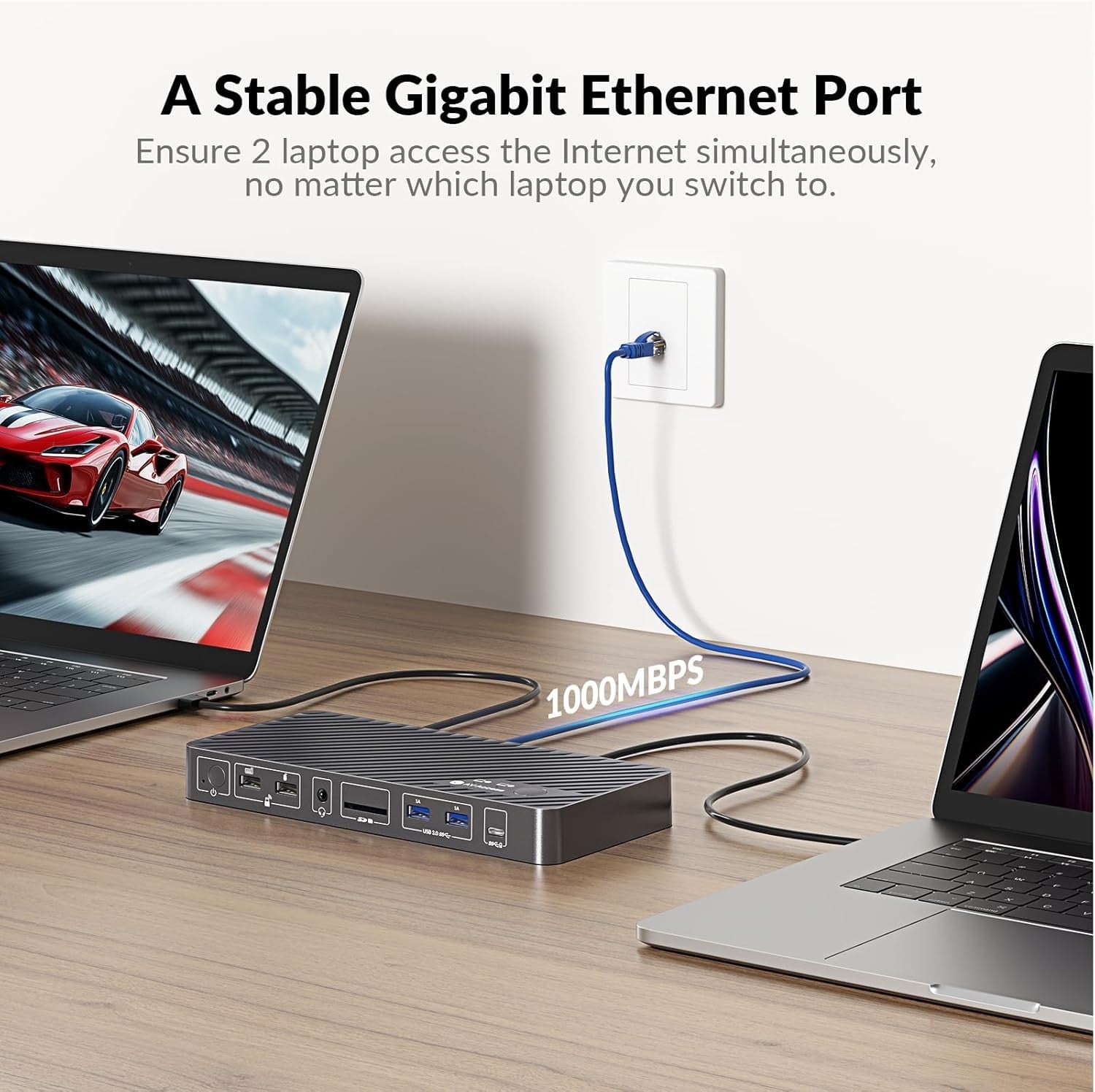 USB-C KVM Dockningsstation til 2 bærbare computere, Dual 4K-skærm, 11-i-1 med 100W PD, 1Gbps LAN & EDID-emulering