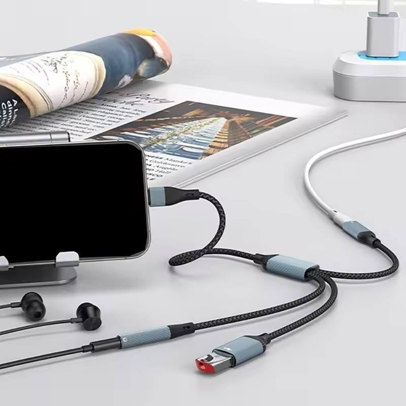 NÖRDIC USB-C Splitter 1 til 3, 1xUSB-A 1xUSB-C PD60W 1x3,5mm hovedtelefonstik OTG-kabel
