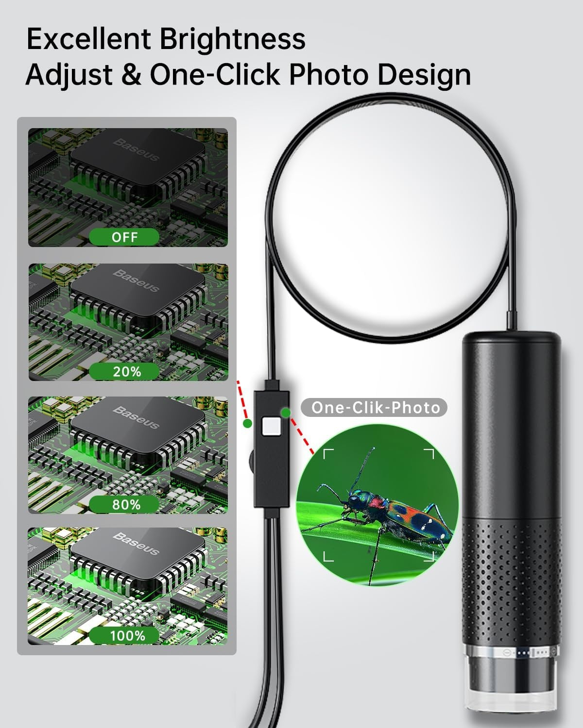 USB Microscope 1080P HD for iPhone Android, 10 to 200X Digital with 8 LED Compatible with iOS, Android, Tablet