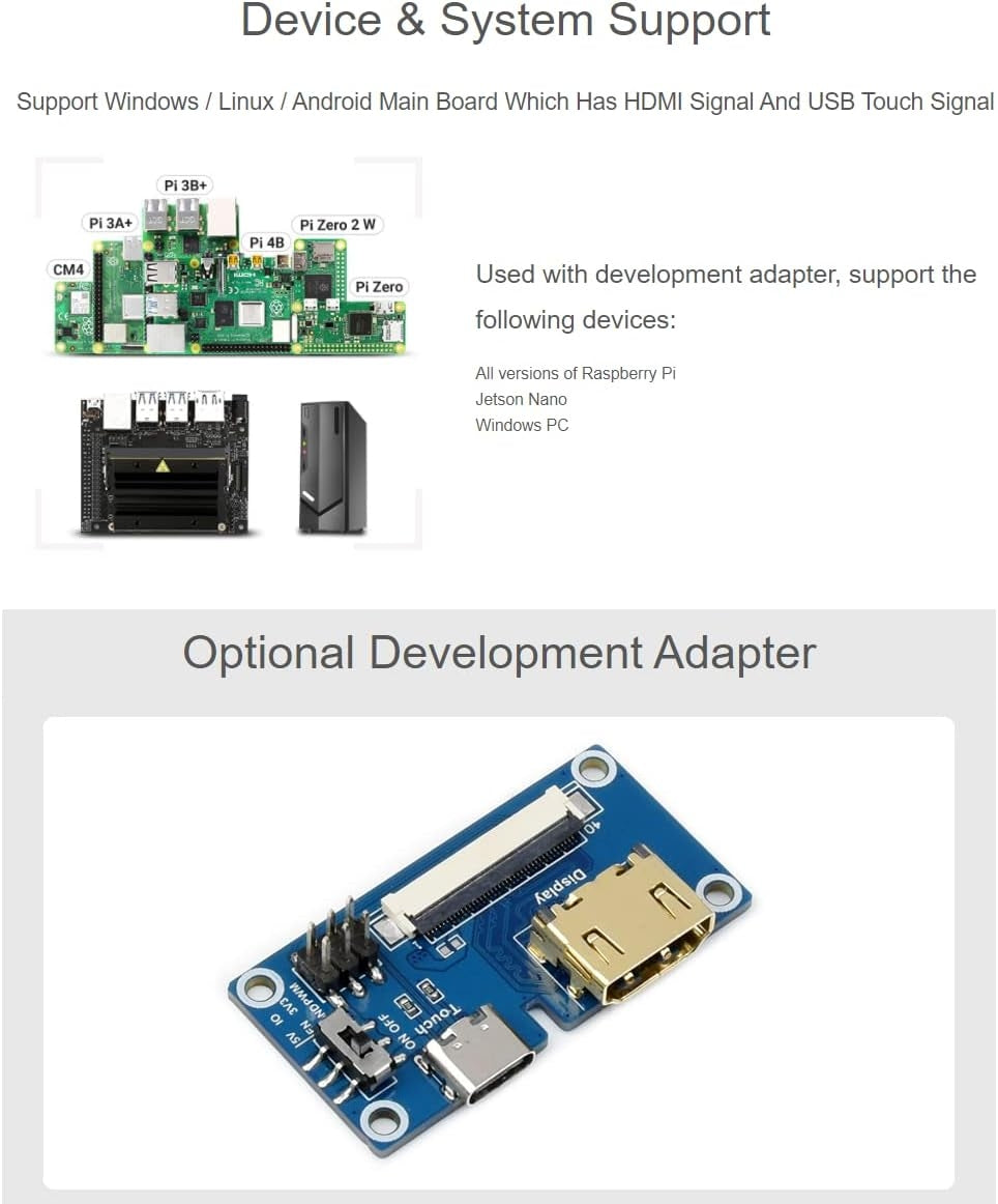 Waveshare 7-tommer HDMI Display Touch LCD 1024 x 600 IPS Skærm Understøtter Alle Versioner af Raspberry Pi Windows-skærm