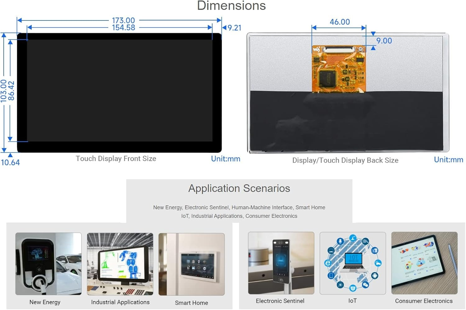 Waveshare 7-tommer HDMI Display Touch LCD 1024 x 600 IPS Skærm Understøtter Alle Versioner af Raspberry Pi Windows-skærm