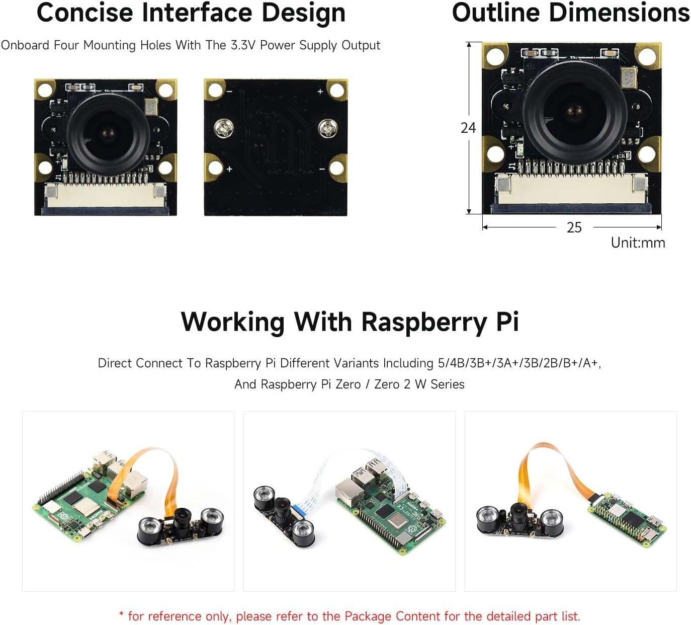 Waveshare Raspberry Pi Camera (F) 5MP OV5647 Night Vision Camera Module Kit Webcam Video 1080p IR Camera for Any Version of Raspberry pi
