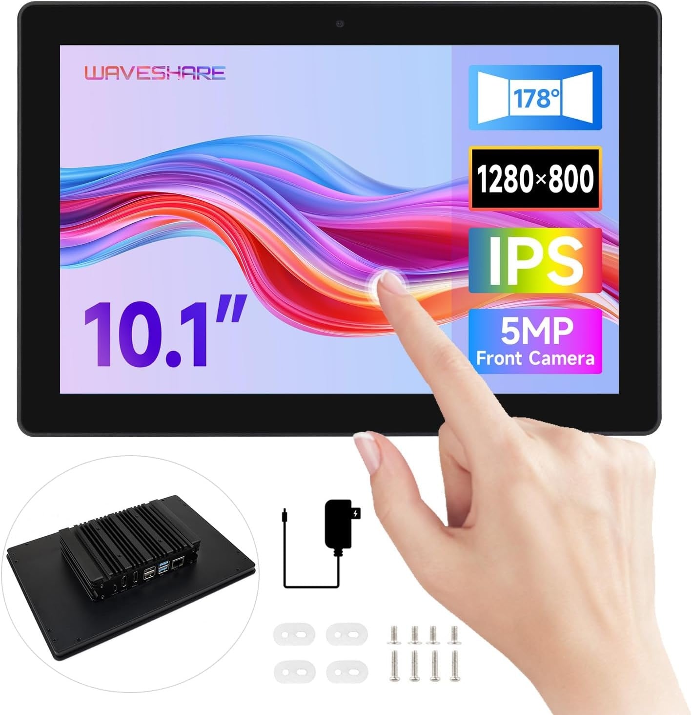 Waveshare Industrial HMI All-in-One 10.1 Inch Touch Display, Compatible with Raspberry Pi 4 (Included), Supports Dual 4K HDMI Output,