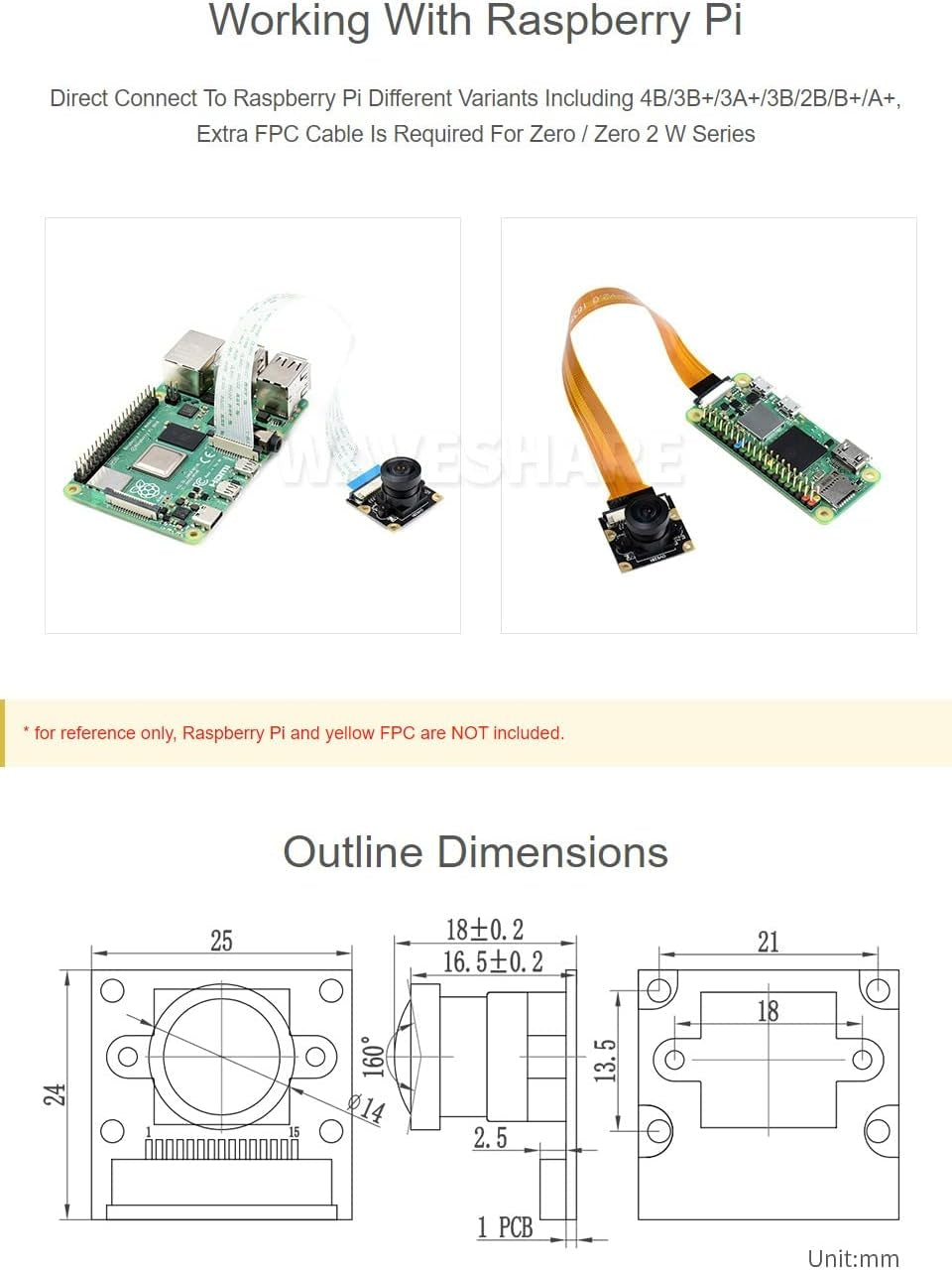 Waveshare SC3336 3MP Camera Module (B), with High Sensitivity, High SNR, and Low Light Performance,