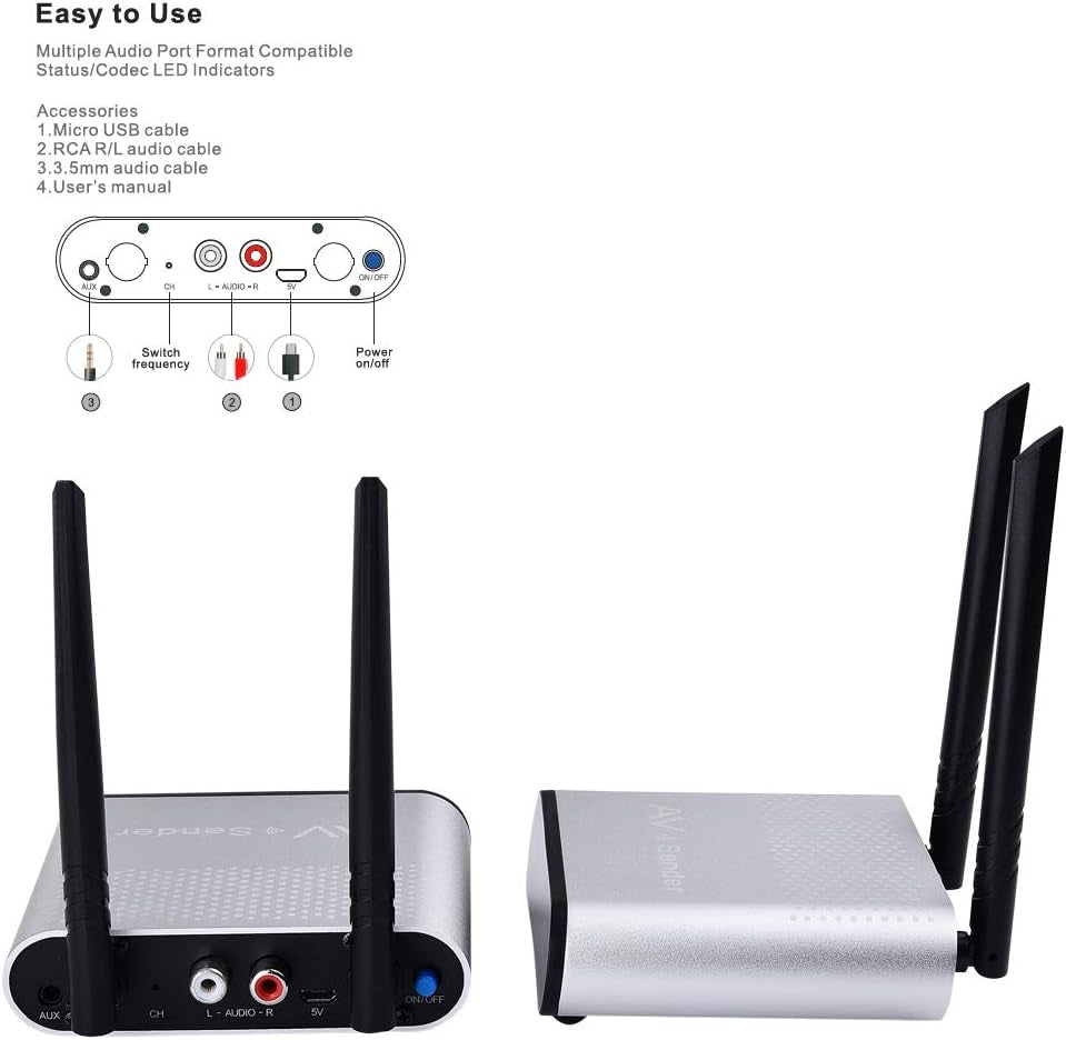 Trådløs digital lydsender og -modtager – adapter til HiFi-hjemmebiograf, højttaler, forstærker, mobiltelefon, TV, MP3 og hovedtelefoner.