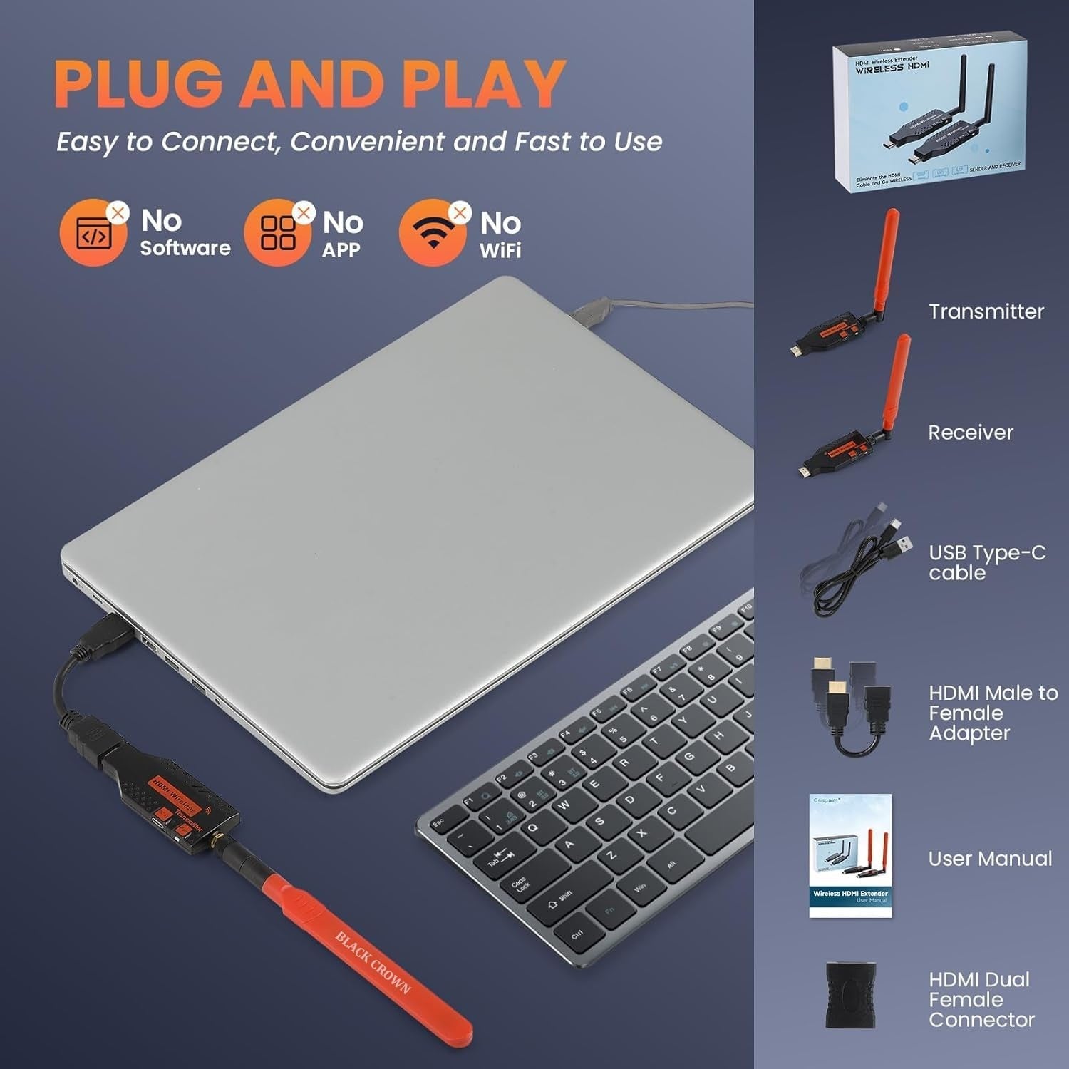 NÖRDIC Trådløs HDMI-forlænger Sender & Modtager 150m, 1080P@60Hz Full HD, 5G Plug & Play