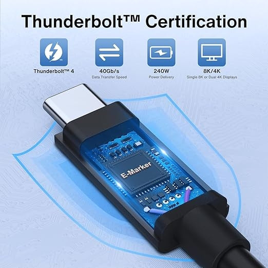 iVANKY Intel Certified Thunderbolt 4 Cable 1,5 m 240W Charging 40Gbps 8K Display USB-C to USB-C